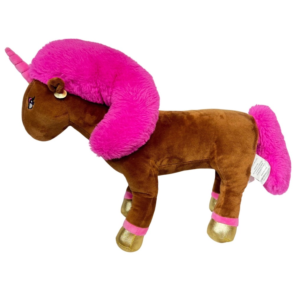 Afro Unicorn Divine Plush Pink Mane Brown Gold‎ Hooves Kids Stuffed Animal Toy